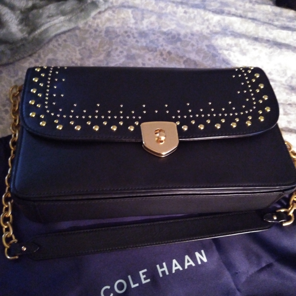 COLE HAAN purse, black w/gold ...